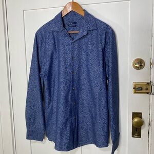 Bar III Carnaby Collection Slim-Fit Blue Floral Pattern Button Down Shirt L
